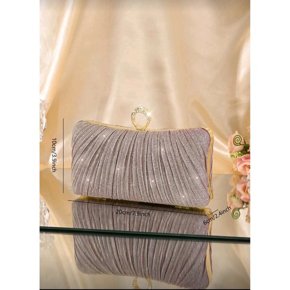 Elegant Evening Clutch Bag Sparkly Party Purse with Ring Handle & Chain - Picture 1 of 4